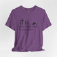Purple t-shirt with 'It is finished' text and cross design on a white background, Bible scripture 