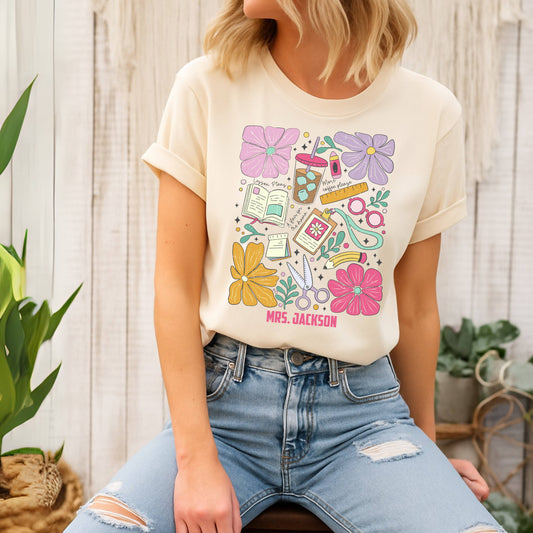 Personalized Educator Essential Tee, Floral Book Lover Tee, Ideal Gift for Readers, Summer Casual Wear, Book Club T-Shirt, Cozy Reading Shirt, Perfect for Birthdays