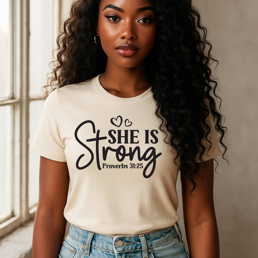 Empowerment Tee - "She is Strong" - Unisex Jersey Short Sleeve, Inspirational Gift, Motivational Shirt, Christian Apparel, Everyday Wear