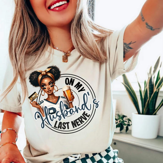 Funny Football Wife T-Shirt Black Woman Graphic, Game Day Beer Credit Card Design, Sassy Sports Fan Shirt, Husband's Money Tee, Cute Game Day Gift
