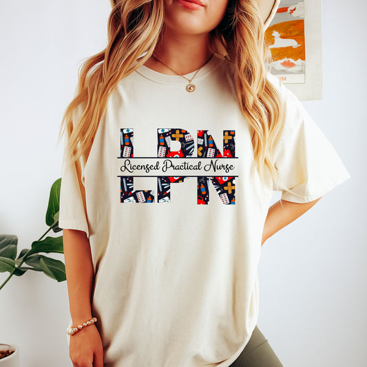 Unisex Licensed Practical Nurse Shirt LPN Nursing Graphic Tee Gift For Nurses Colorful Medical Print Nurse Appreciation T Shirt For Women Men