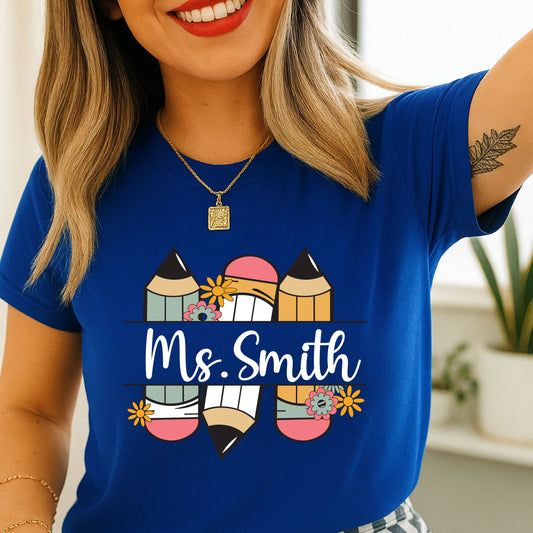 Personalized Teacher Pencil T-Shirt, Personalized Classroom Tee, Back to School Gift
